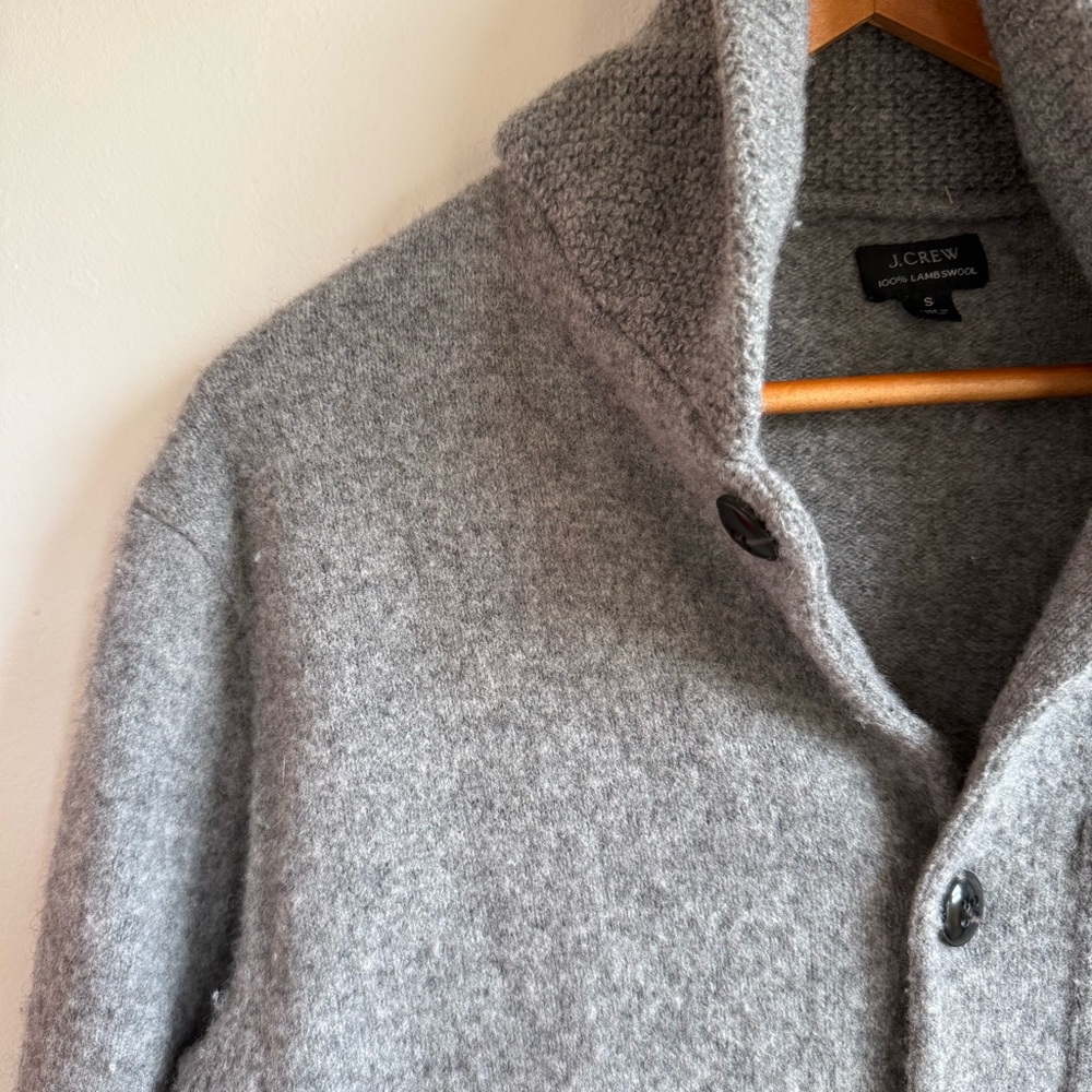 J. Crew Lambswool Grey Button Front Collared Barn… - image 5